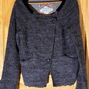 FREE PEOPLE shacket jacket blazer sweater buttons, grey purple L/G shacket